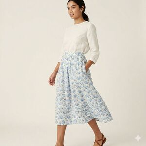 DÔEN Marcie Skirt Citron Rosier Floral Blue White Organic Cotton Maxi XS NWT*